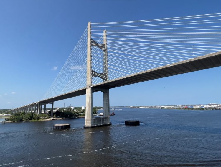 Cruise Ports - Carnival Elation Leaves Port of Jacksonville Passing Under the Dames Point Bridge