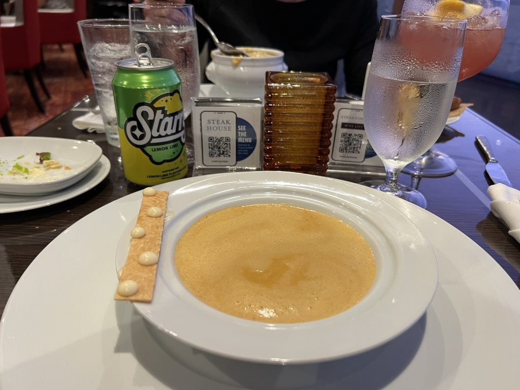 The Maine lobster bisque at Carnival Cruise Lines's Fahrenheit 555 Steakhouse
